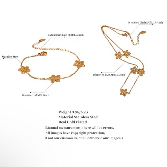 18k Gold Flower Chain Bracelet Bangle Stainless Steel Bracelet - Picture 2 of 6